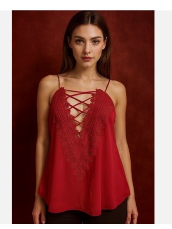 Wayf Tops - Wayf Red Lipstick Lace-Up V-Neck Cami Tank XS new with tags